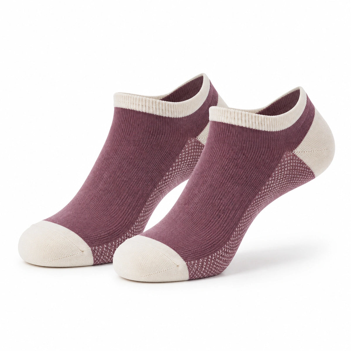 Chaussettes courtes 35-38 en maille textile bordeaux et écru - respirantes