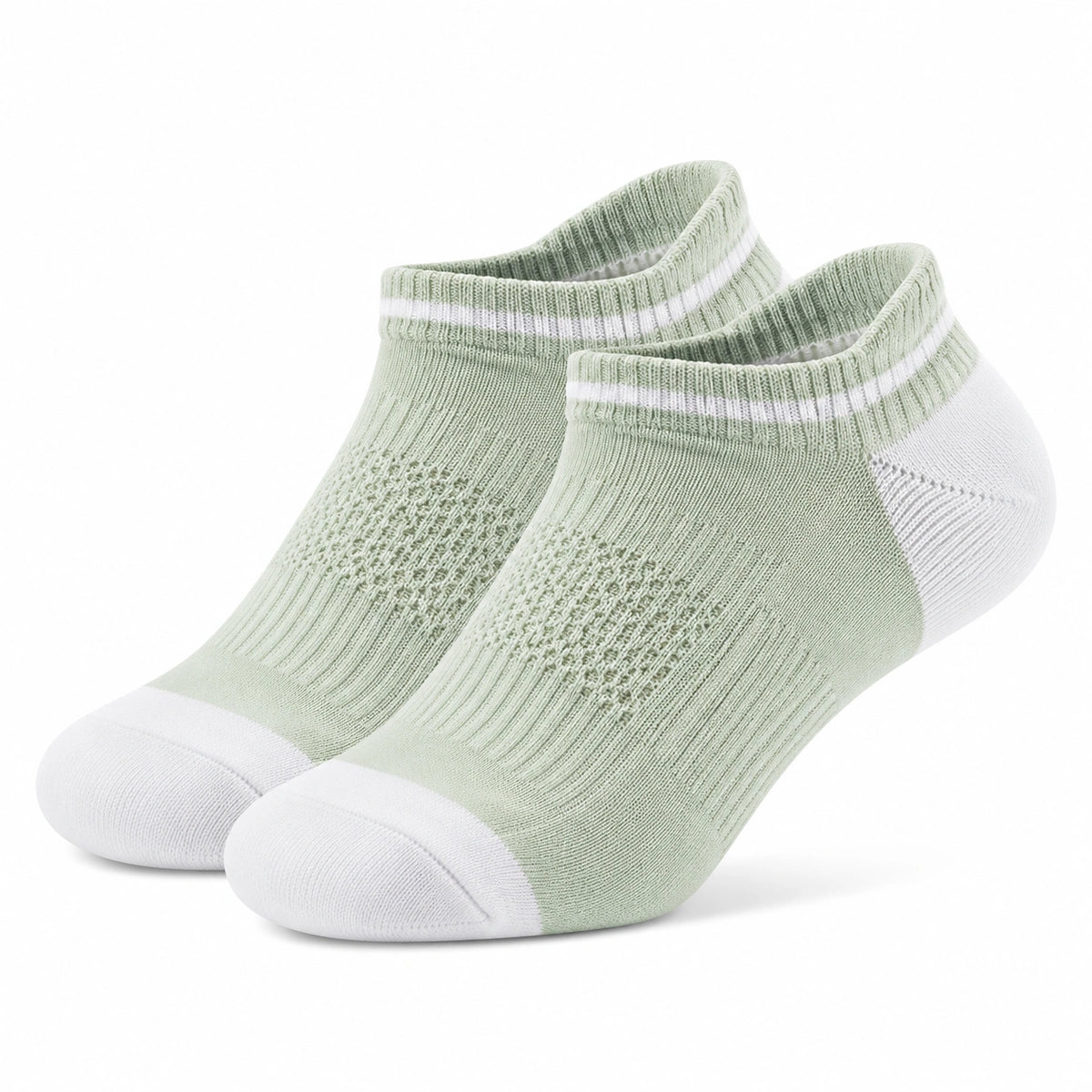 Chaussettes basses 43-46 en maille textile vert menthe et blanc - style sport respirant