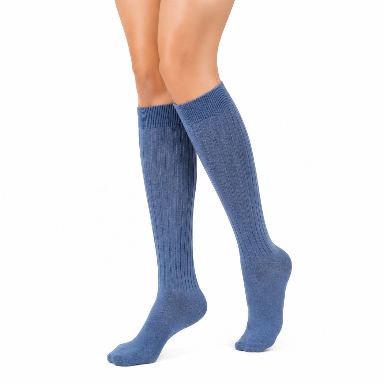 Chaussettes hautes 35-38 en maille bleue côtelée style classique