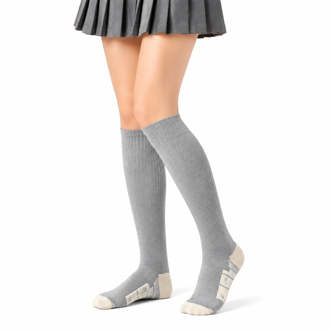 Chaussettes hautes 35-38 grises en maille côtelée style sport