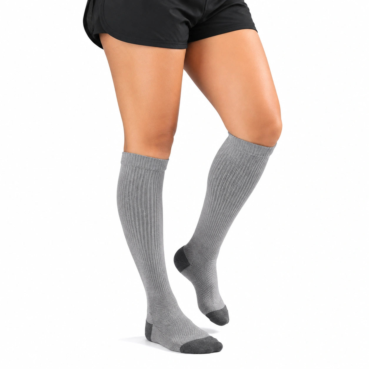 Chaussettes montantes 35-38 en textile gris côtelé pour sport et quotidien