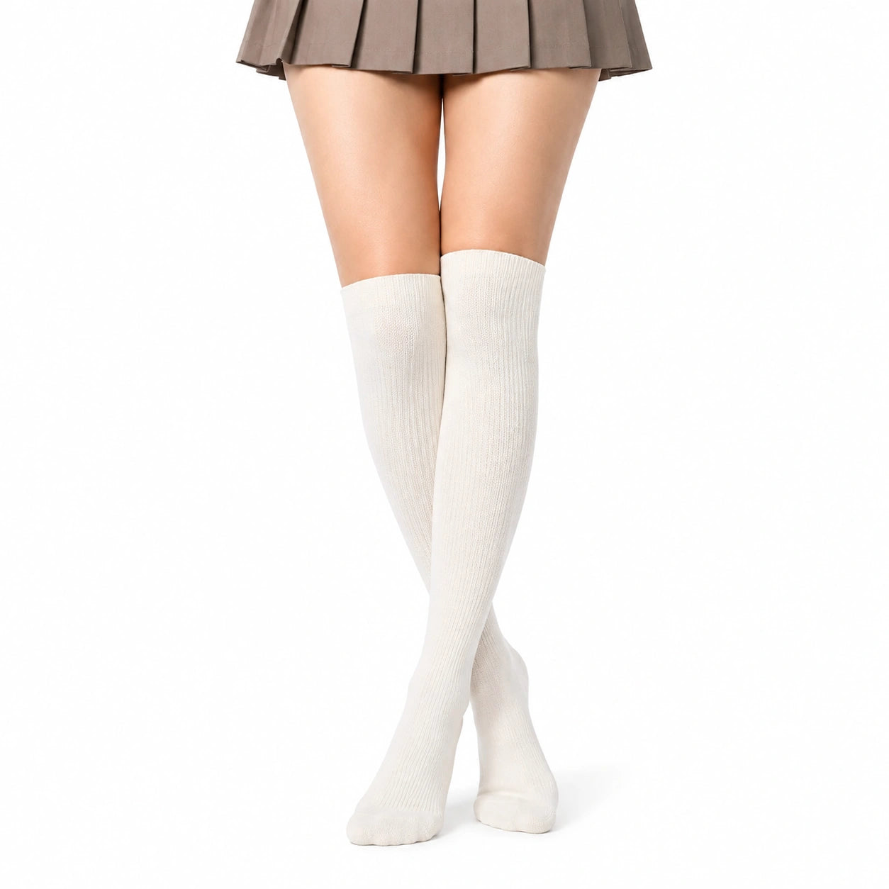 Chaussettes hautes 39-42 en maille blanche côtelée style classique