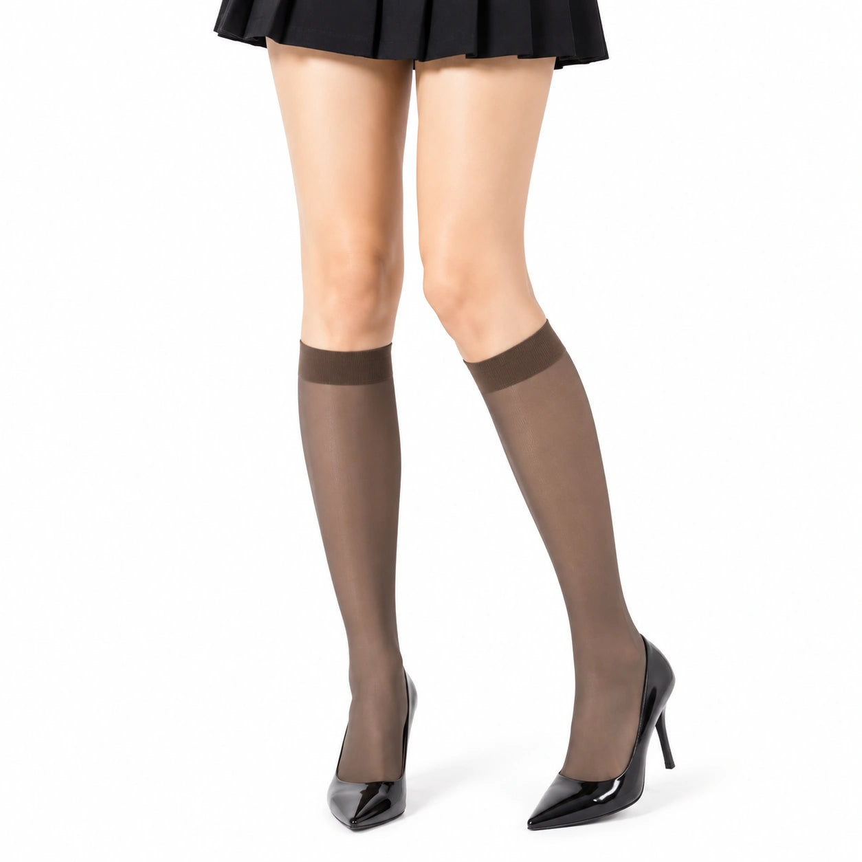 Chaussettes hautes 39-42 marron transparentes extensibles style classique