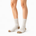 Chaussettes mi-mollet 43-46 en maille écru et marron côtelées