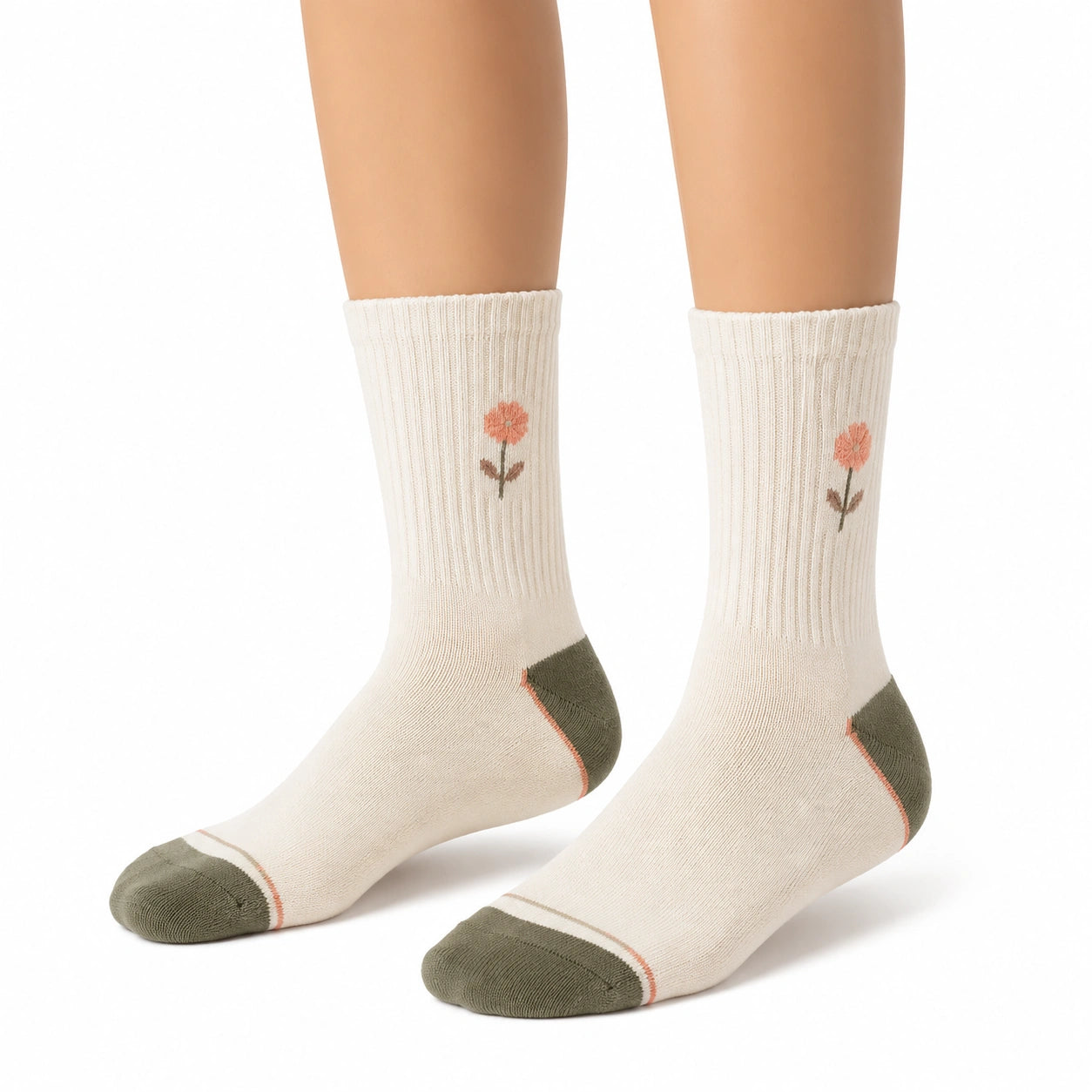 Chaussettes mi-mollet 43-46 en maille écrue à fleurs style décontracté