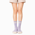Chaussettes mi-mollet 43-46 en maille lilas et crème à rayures style sportif