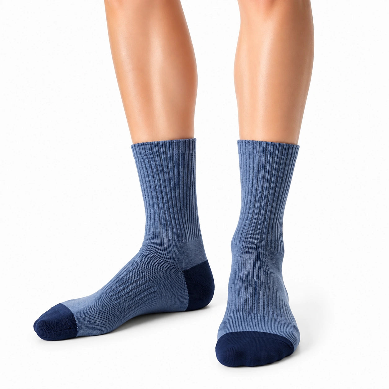 Chaussettes mi-mollet 35-38 en textile bleu côtelé pour usage quotidien