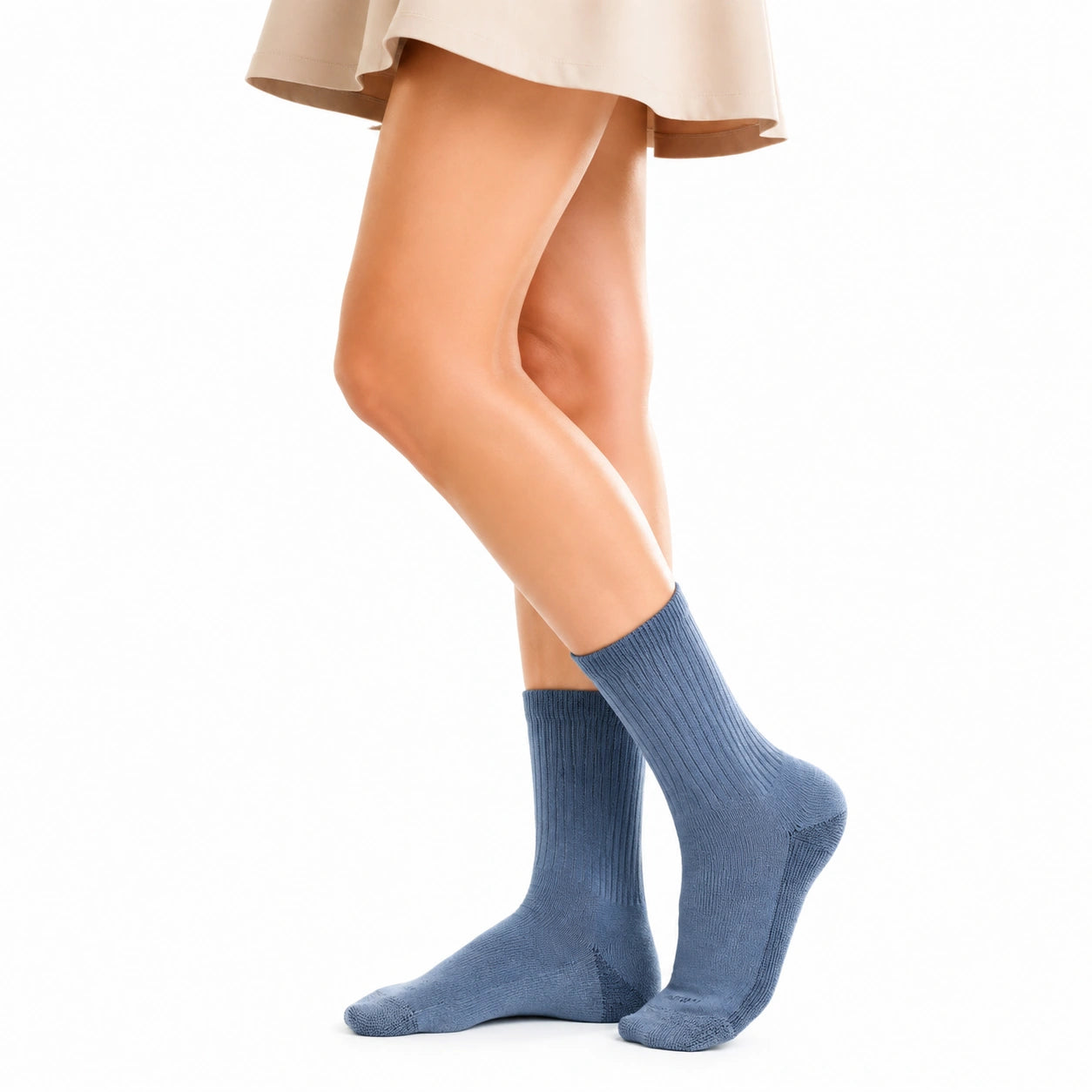 Chaussettes 35-38 bleu en maille côtelée mi-mollet confort quotidien