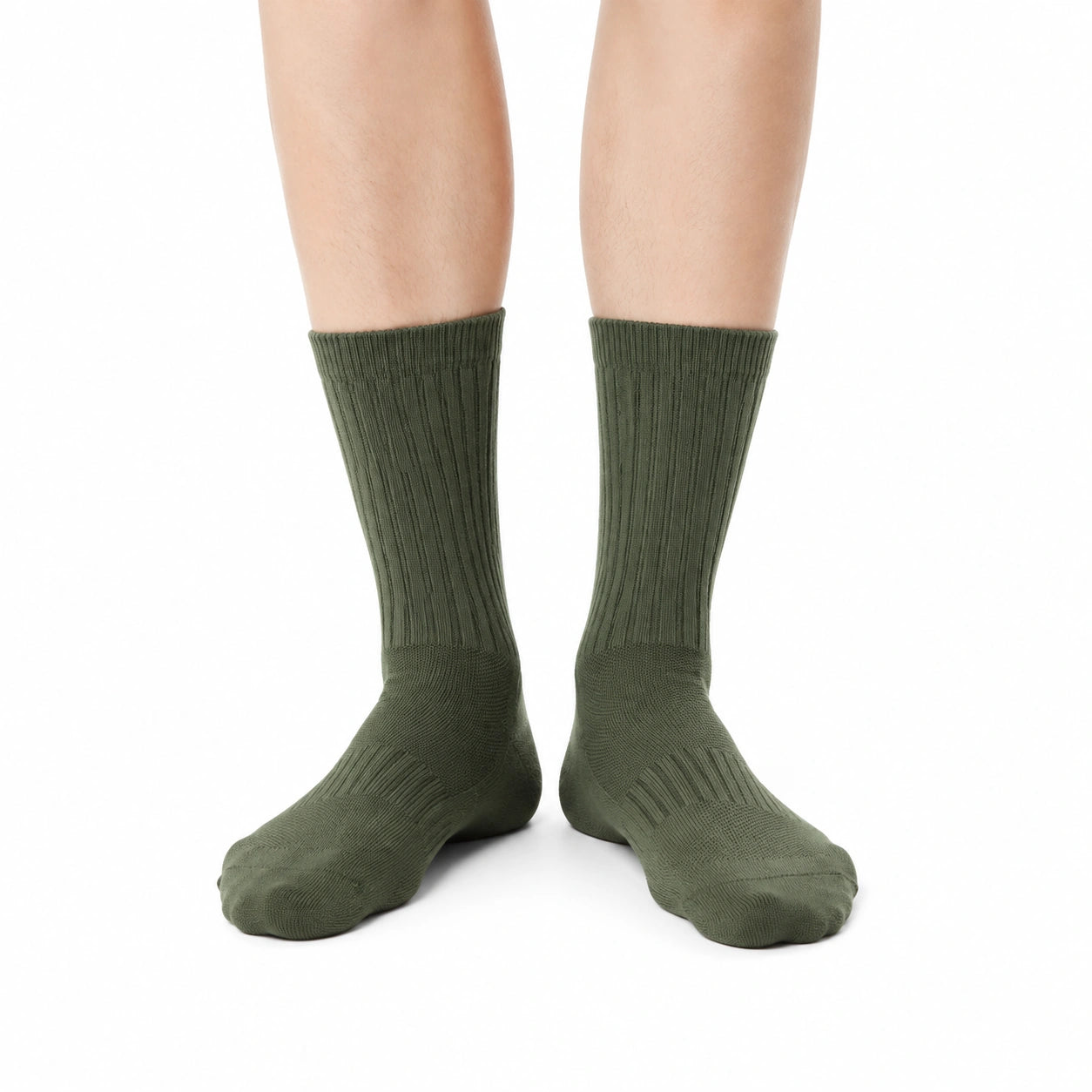 Chaussettes mi-mollet 39-42 en maille vert kaki côtelées style quotidien