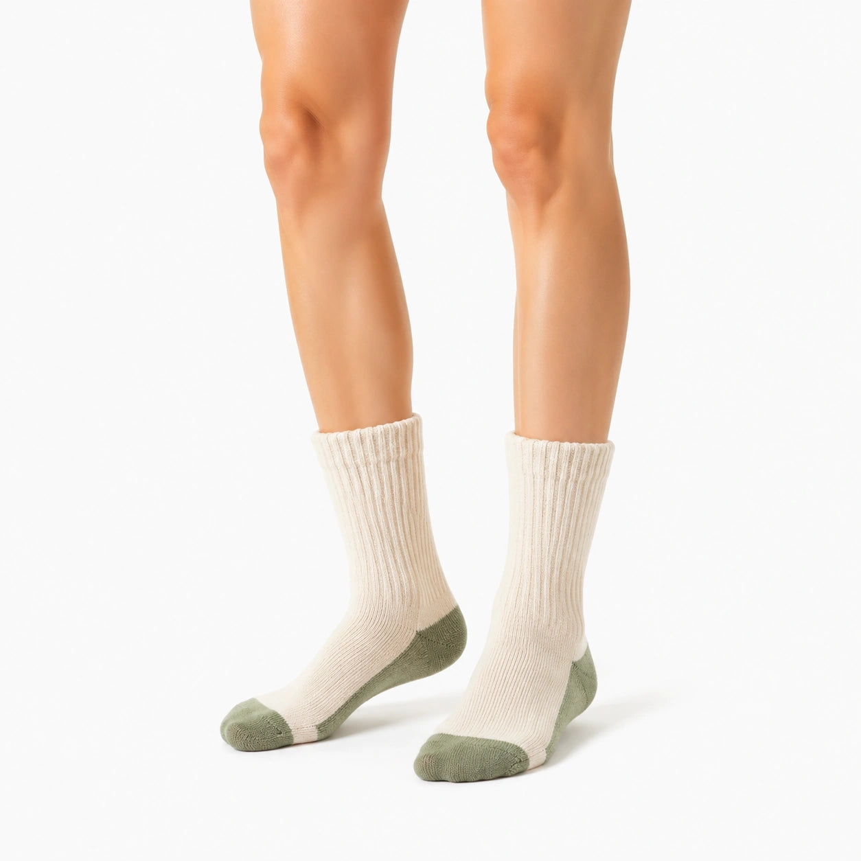 Chaussettes côtelées 43-46 en maille beige et vert sauge style décontracté