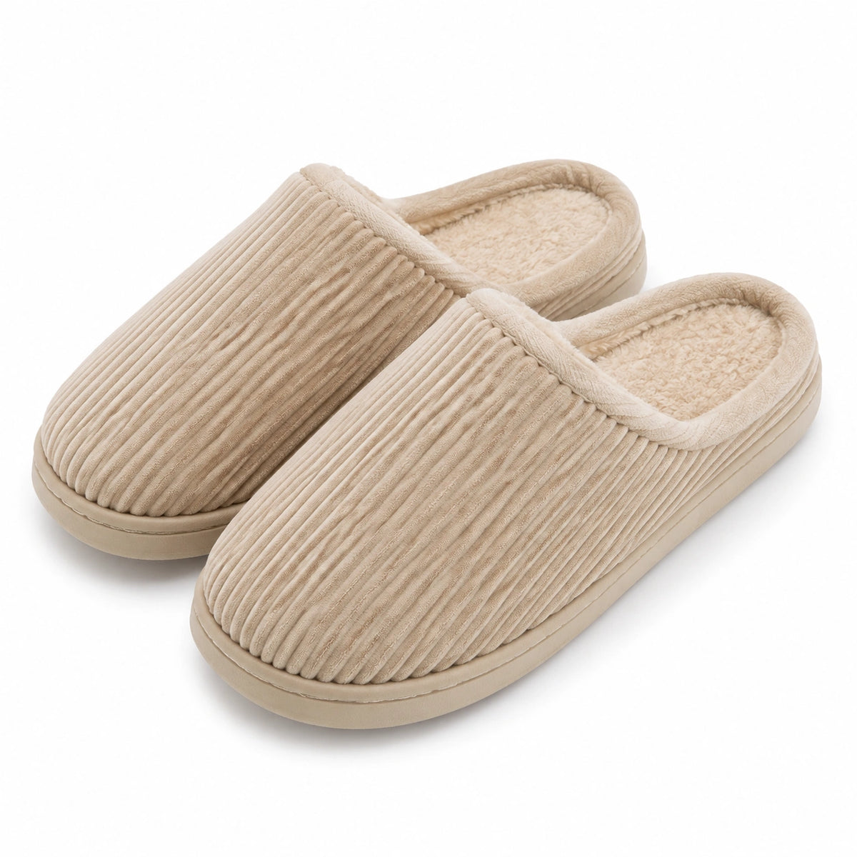 Chaussons 38/39 en textile côtelé beige à enfiler pour intérieur