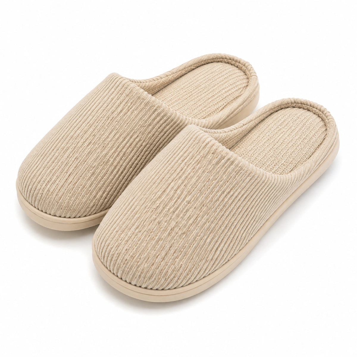 Chaussons d'intérieur 40/41 en textile côtelé beige à semelle souple