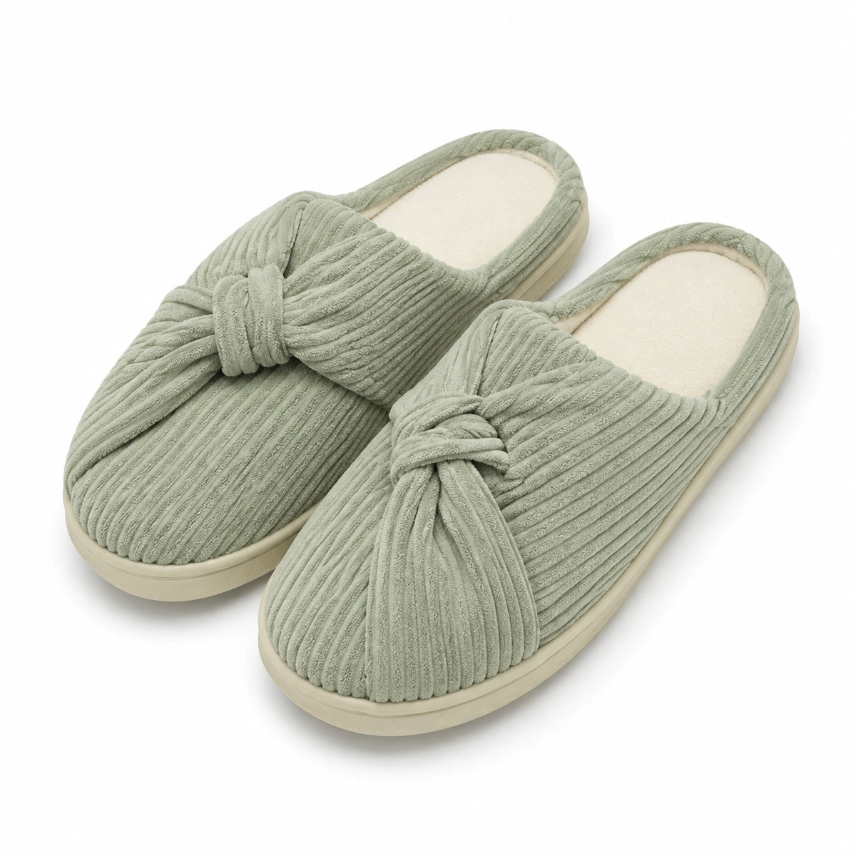 Pantoufles 42/43 en textile vert sauge à nœud pour intérieur
