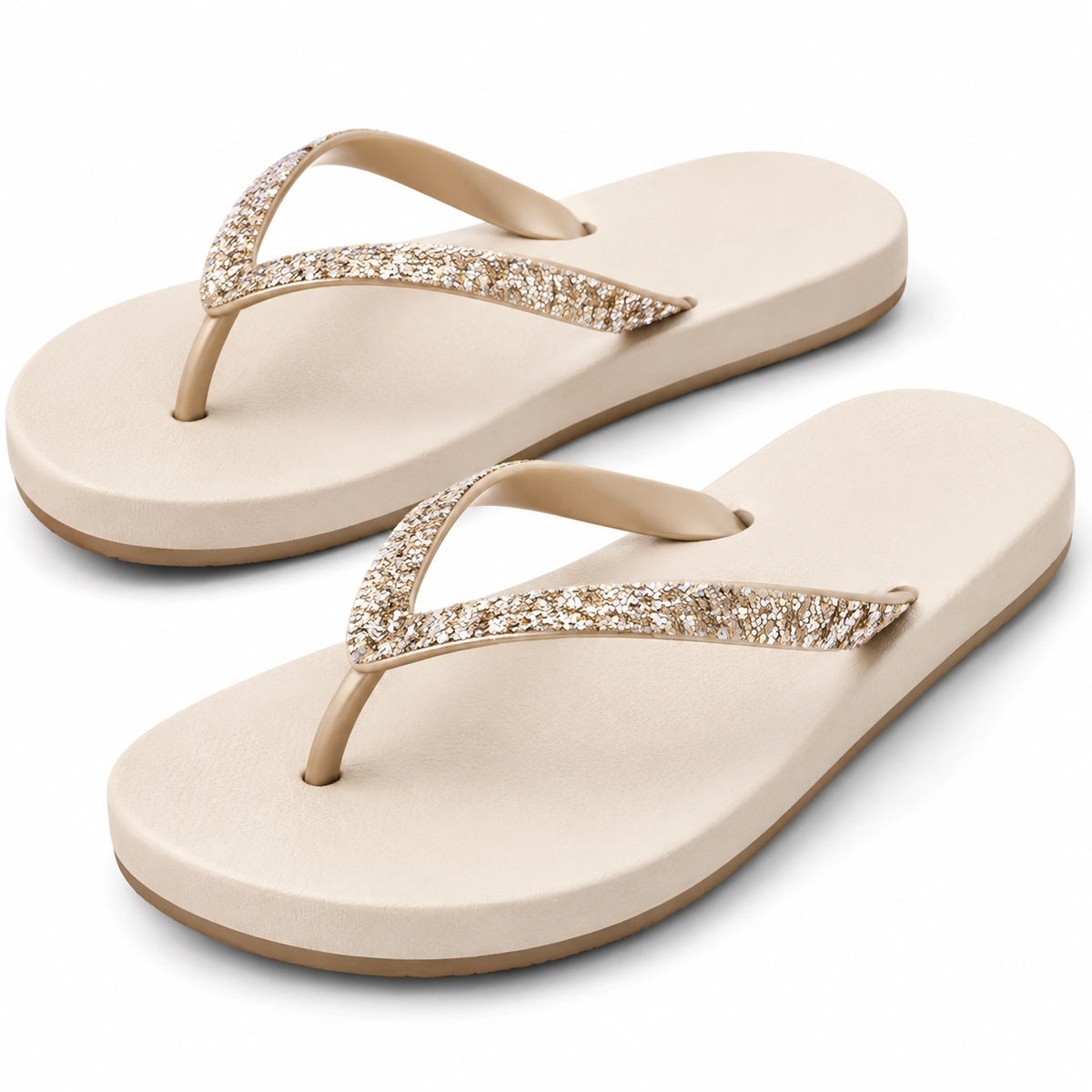 Tongs femme 38/39 beige à brides synthétiques pailletées style plage